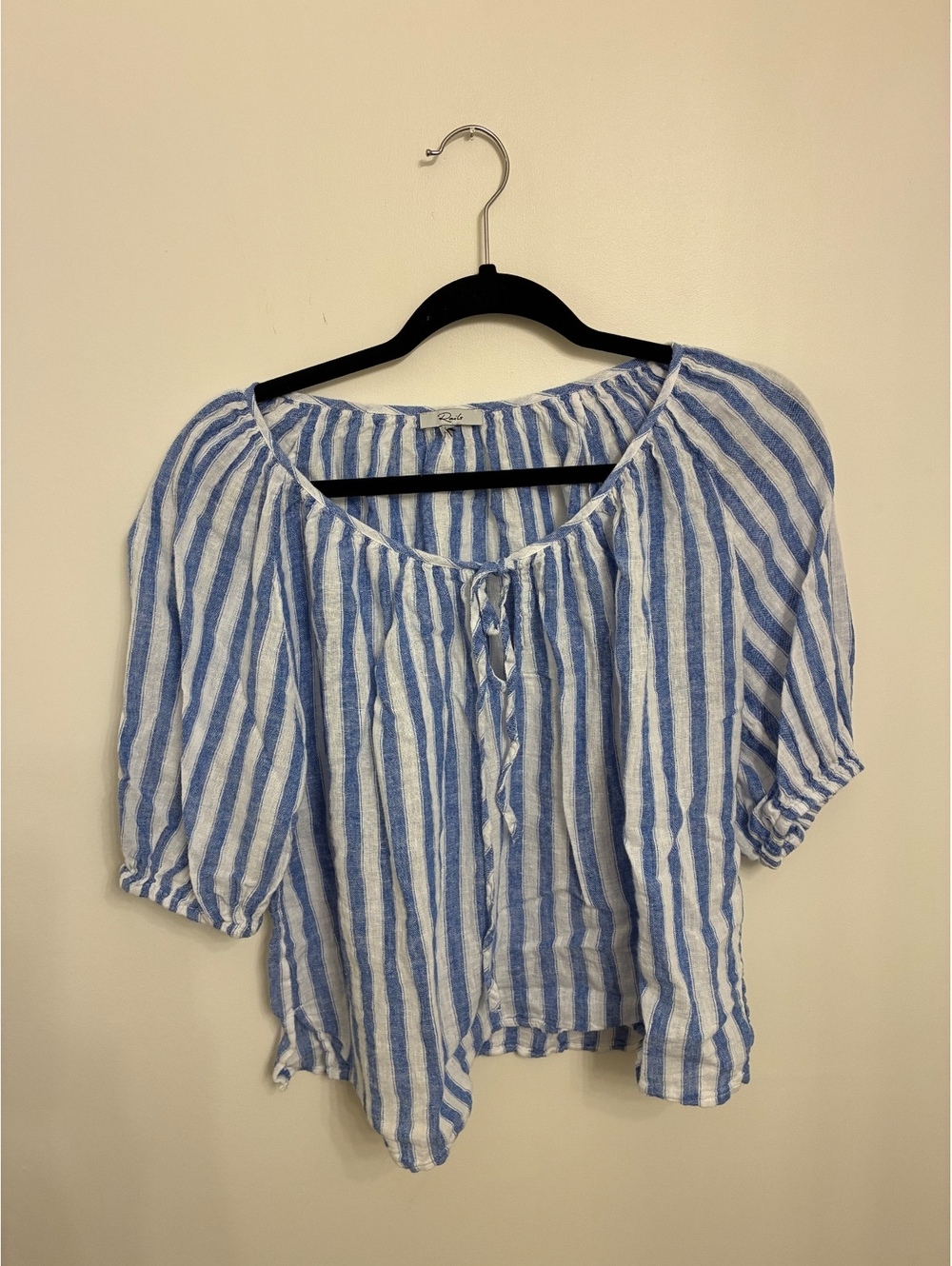 Rails Kirstie Blue & White Striped Linen Blend Peasant Blouse Top - Size Small